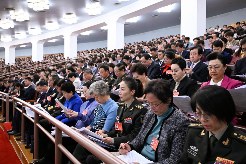 3月5日，第十四屆全國人民代表大會第二次會議在北京人民大會堂開幕。這是全國政協(xié)委員列席大會。新華社記者 申宏 攝