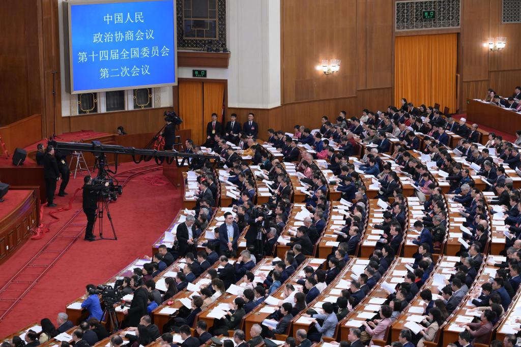 3月7日，全國政協(xié)十四屆二次會議在北京人民大會堂舉行第二次全體會議。?新華社記者 李賀 攝